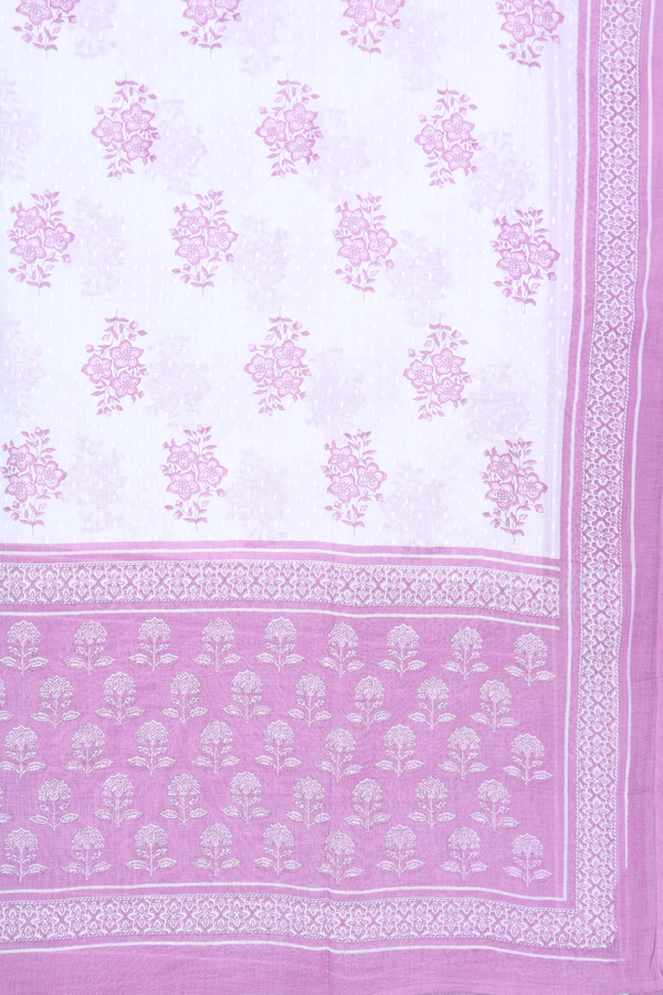 Split Neck Floral Design White Cotton Salwar Set