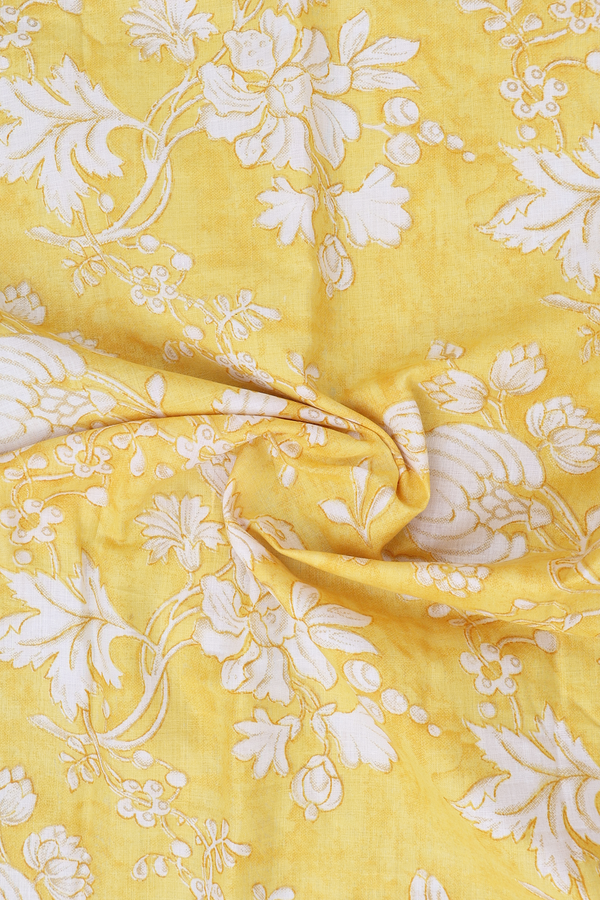 Split Neck Floral Design Yellow Cotton Salwar Set