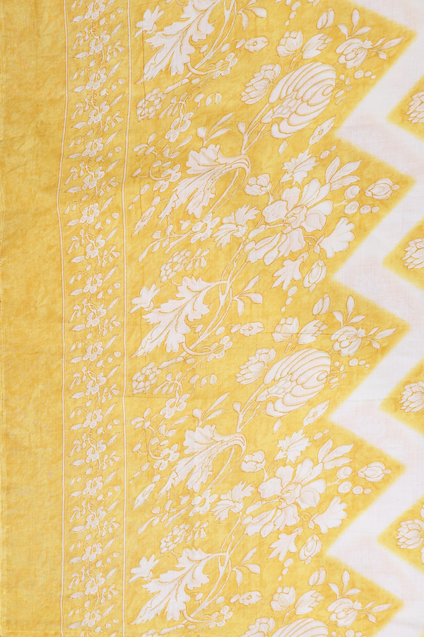 Split Neck Floral Design Yellow Cotton Salwar Set