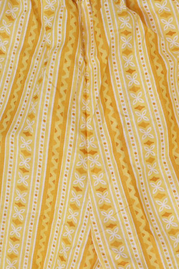 Split Neck Floral Design Yellow Cotton Salwar Set