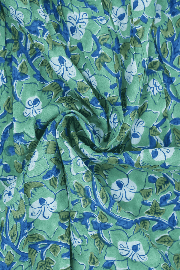 Split Neck Floral Printed Mint Green Jaipur Cotton Long Kurta