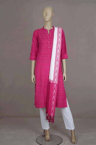 Split Neck Ikat Design Magenta Cotton Salwar Set