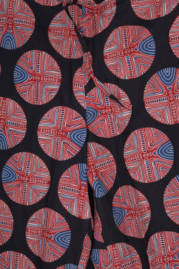 Split Neck Patch Work Black Cotton Salwar Set