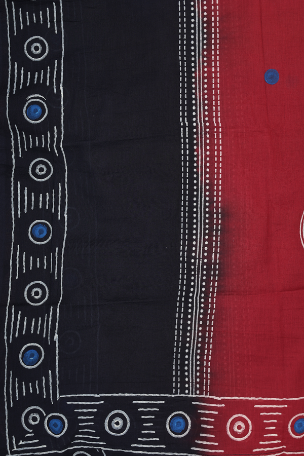 Split Neck Patch Work Black Cotton Salwar Set