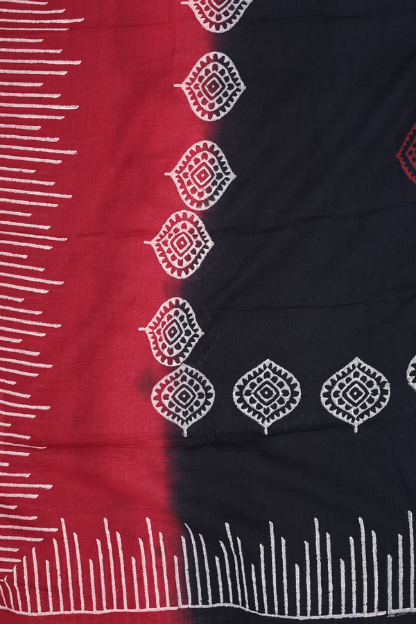 Split Neck Ogee Design Red Cotton Salwar Set