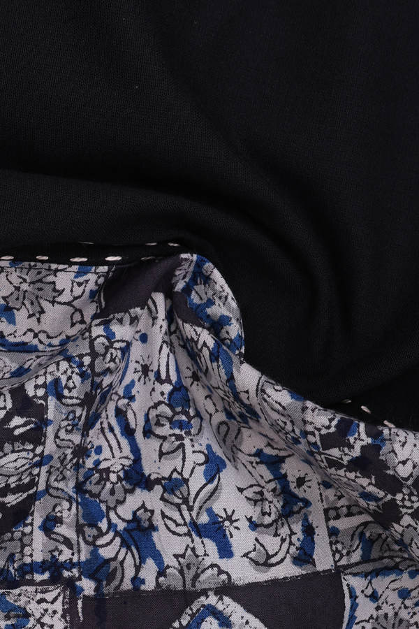 Split Neck Plain Black Cotton Short Top