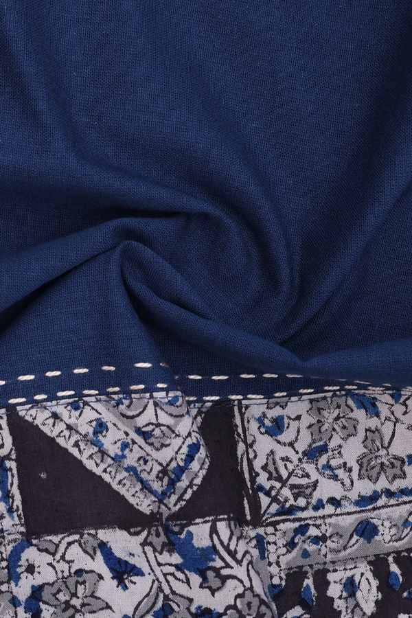 Split Neck Plain Blue Cotton Short Top