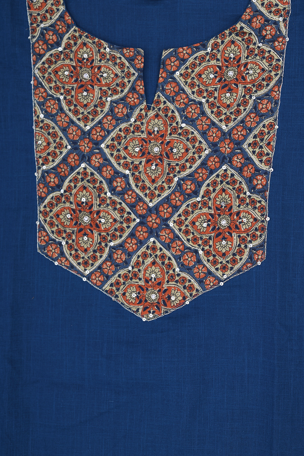 Split Neck Plain Capri Blue Cotton Salwar Set