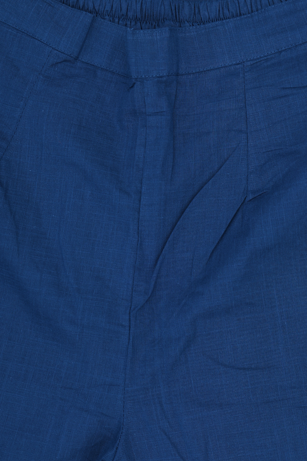 Split Neck Plain Capri Blue Cotton Salwar Set