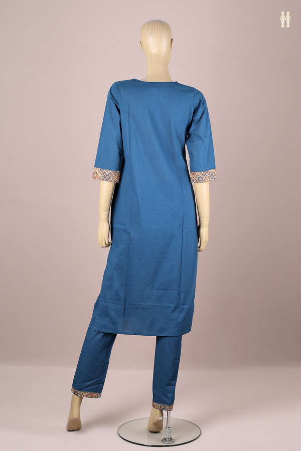 Split Neck Plain Capri Blue Cotton Salwar Set