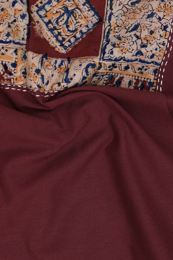 Split Neck Plain Chocolate Brown Cotton Short Top