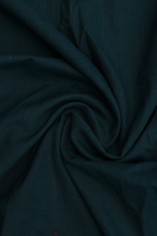 Split Neck Plain Dark Green Cotton Long Kurta