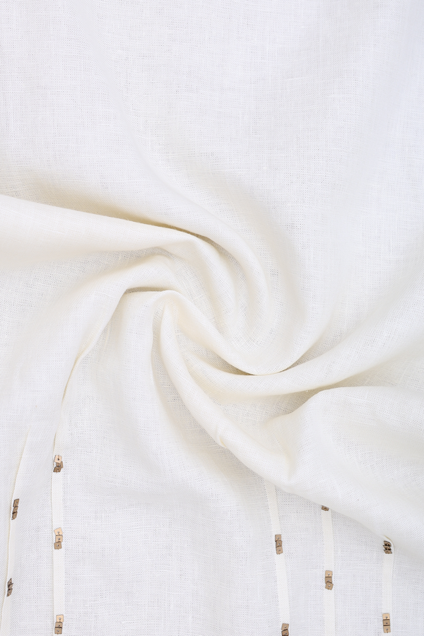 Split Neck Plain Egg White Linen Long Kurta