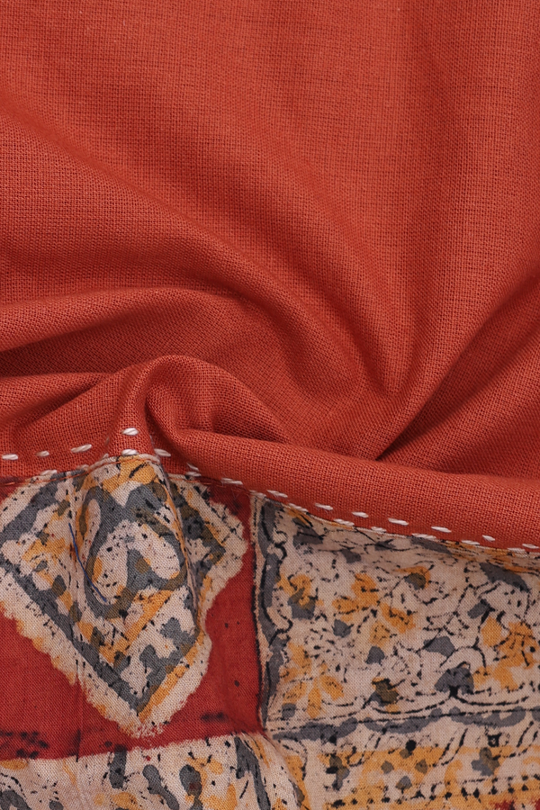 Split Neck Plain Ginger Orange Cotton Short Top