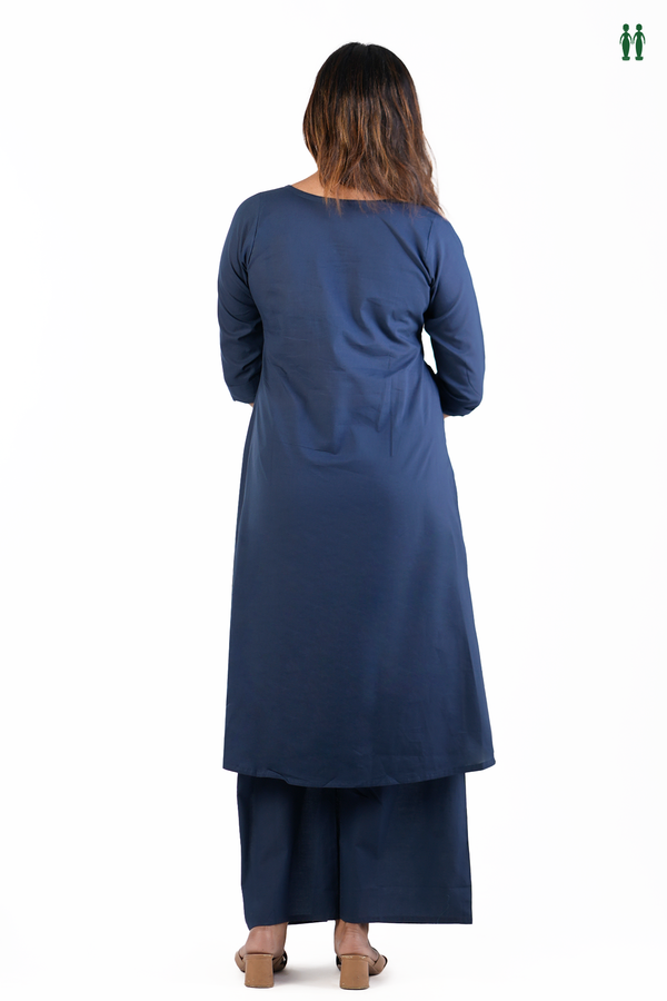 Split Neck Plain Navy Blue Cotton Salwar Set