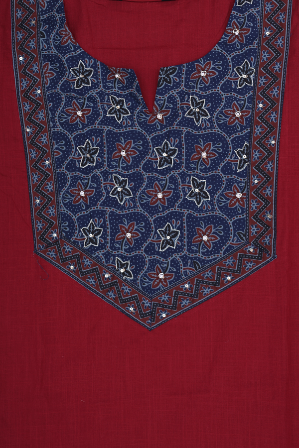 Split Neck Plain Red Cotton Salwar Set