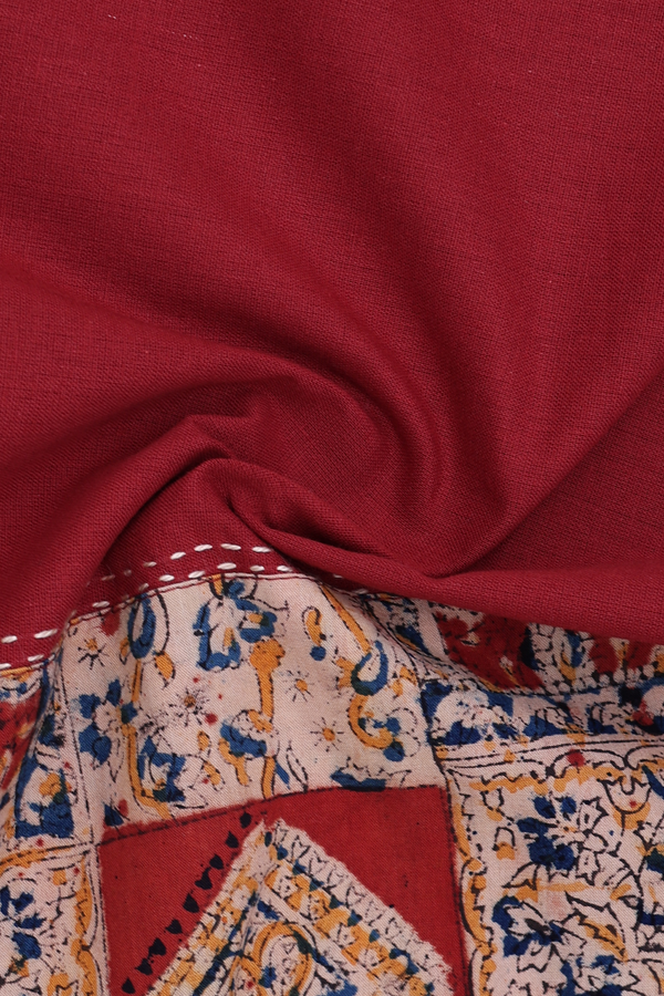 Split Neck Plain Ruby Red Cotton Short Top