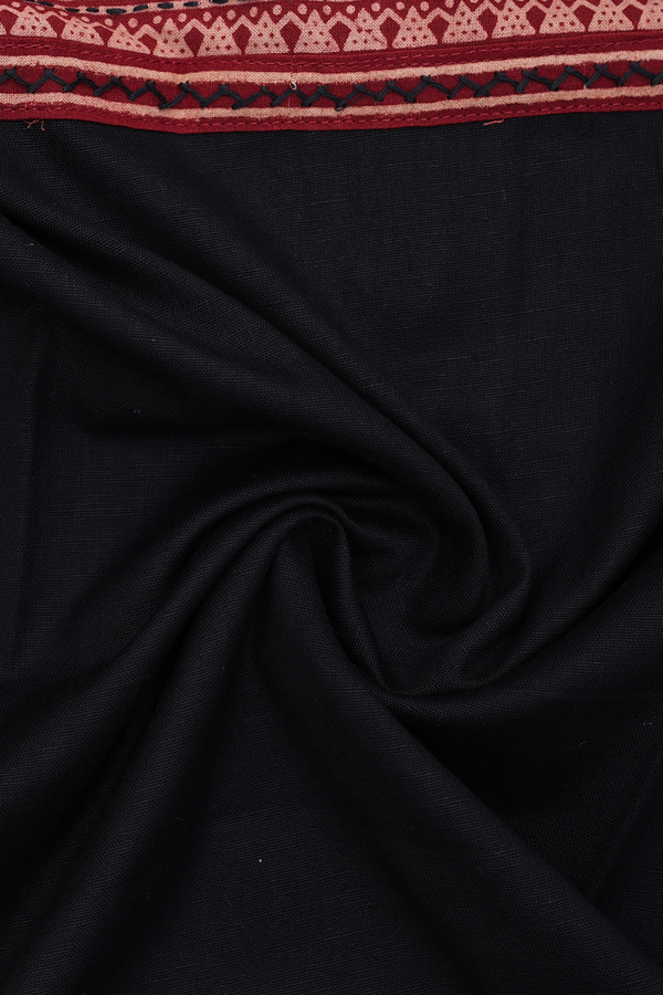 Split Neck Printed Design Black Cotton Long Kurta