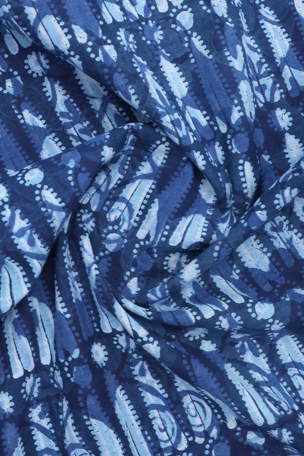 Split Neck Printed Design Blue Ajrakh Cotton Salwar Set