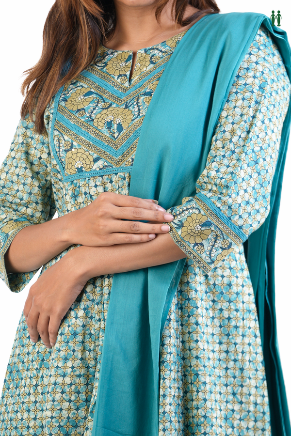 Split Neck Printed Design Multicolor Cotton Salwar Set