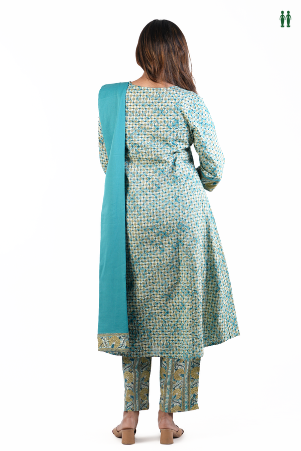 Split Neck Printed Design Multicolor Cotton Salwar Set