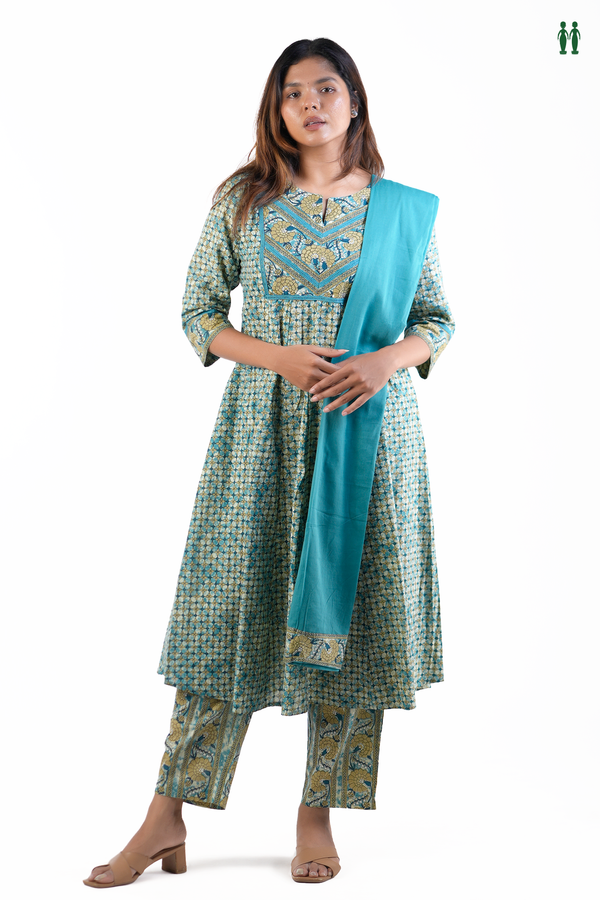 Split Neck Printed Design Multicolor Cotton Salwar Set