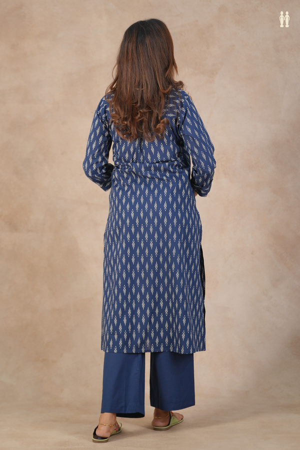 Mandarin Neck Printed Design Oxford Blue Cotton Salwar Set