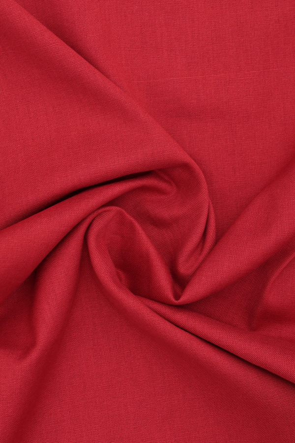 Split Neck Printed Design Red Cotton Long Kurta