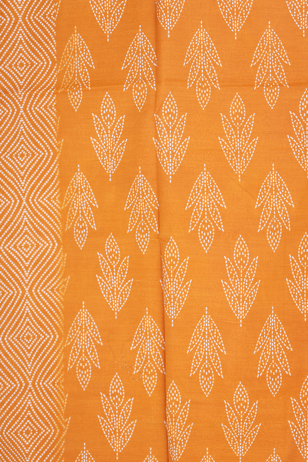 Split Neck Printed Design Orange Cotton Salwar Set