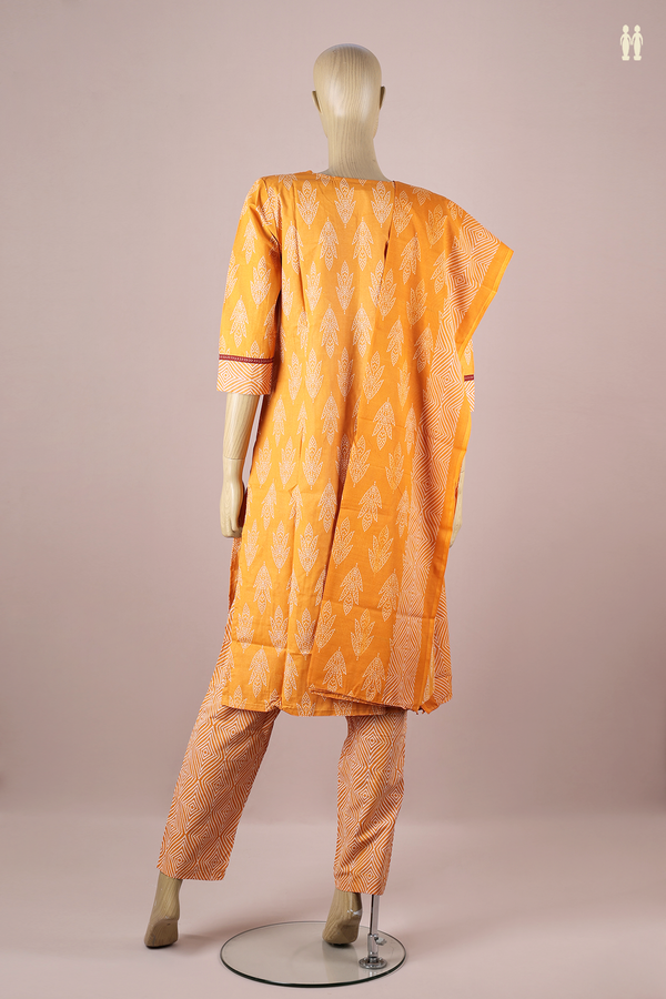 Split Neck Printed Design Orange Cotton Salwar Set