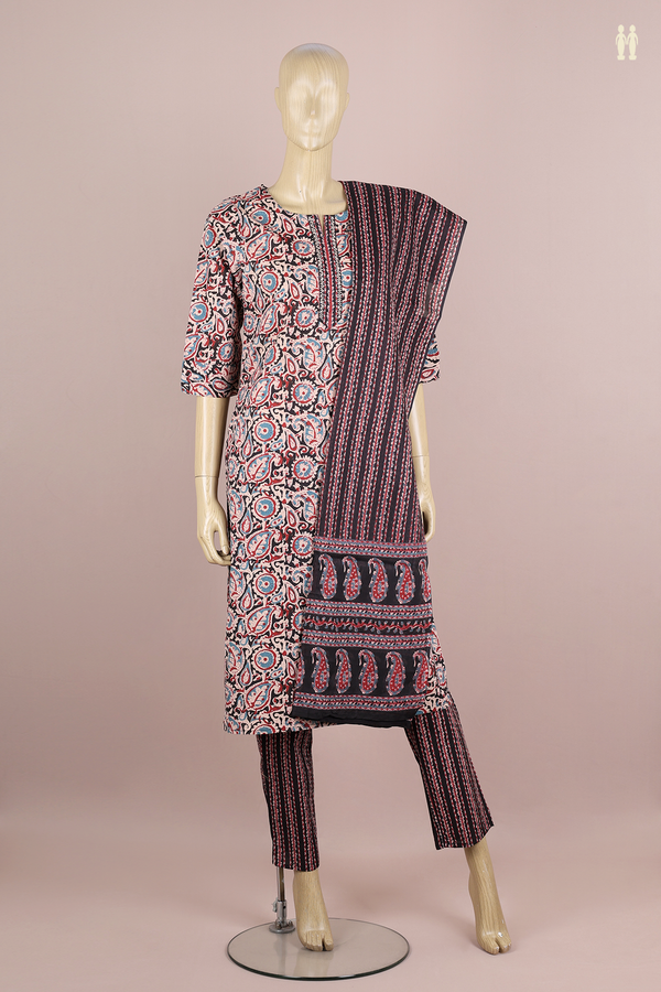 Split Neck Printed Multicolor Kalamkari Cotton Salwar Set