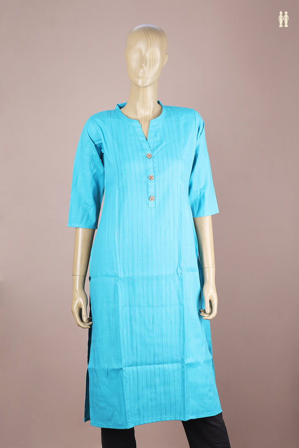 Chinese Neck Stripes Design Sky Blue Linen Long Kurta