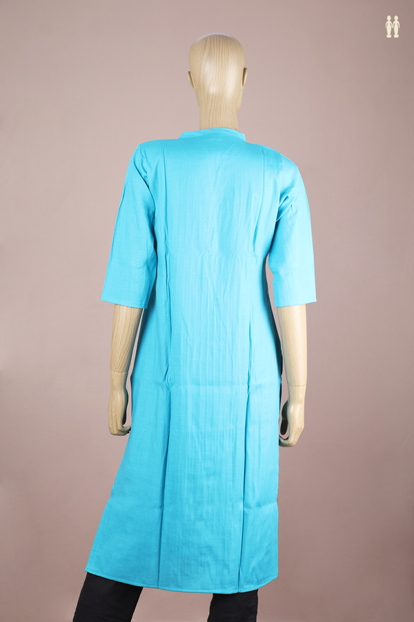 Chinese Neck Stripes Design Sky Blue Linen Long Kurta