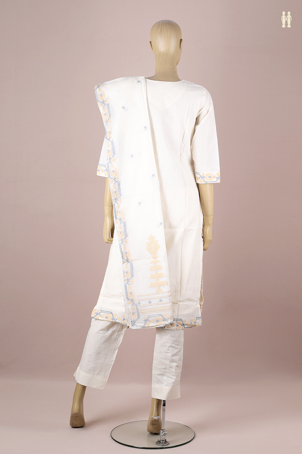 Split Neck Threadwork Buttas White Cotton Salwar Set