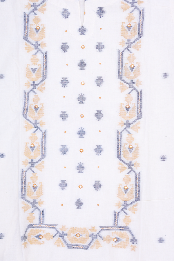 Split Neck Threadwork Buttas White Cotton Salwar Set