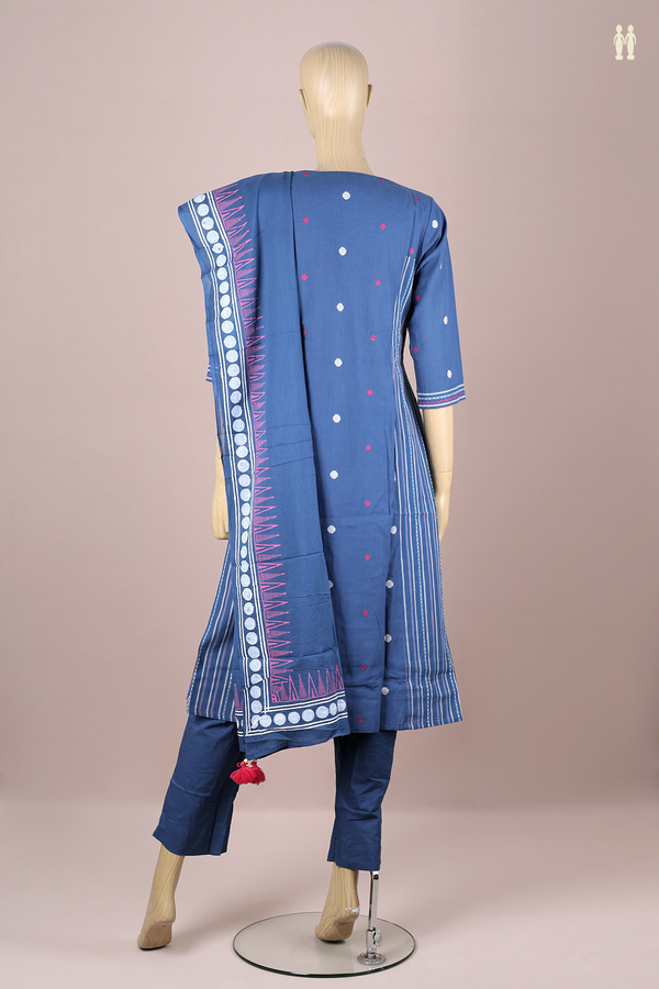 Split Neck Threadwork Buttas Berry Blue Cotton Salwar Set