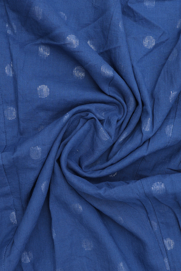 Split Neck Threadwork Buttas Capri Blue Cotton Long Kurta