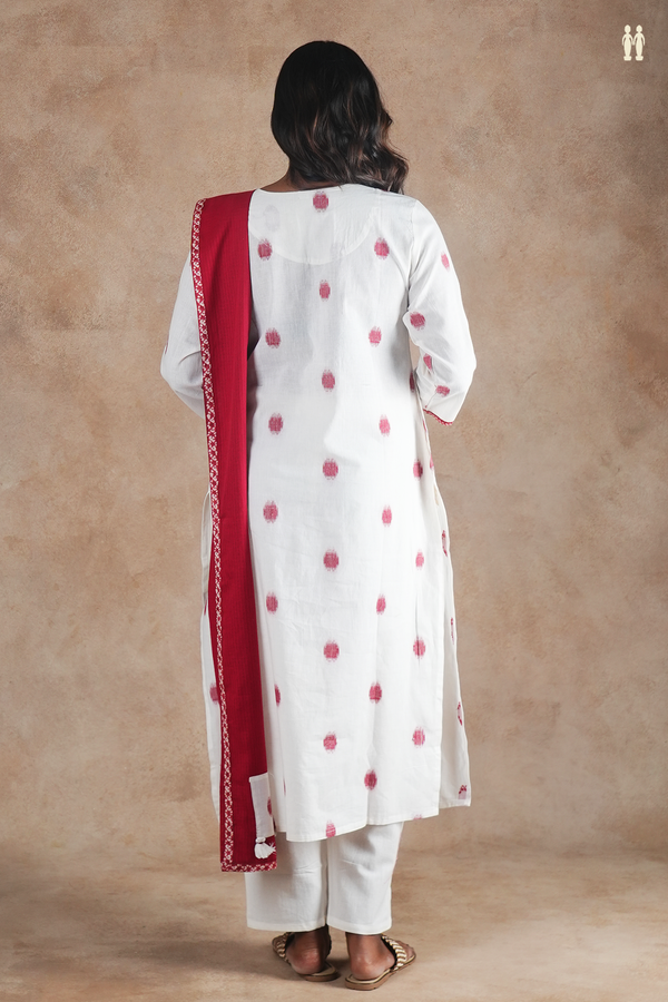 Split Neck Threadwork Buttas White Cotton Salwar Set
