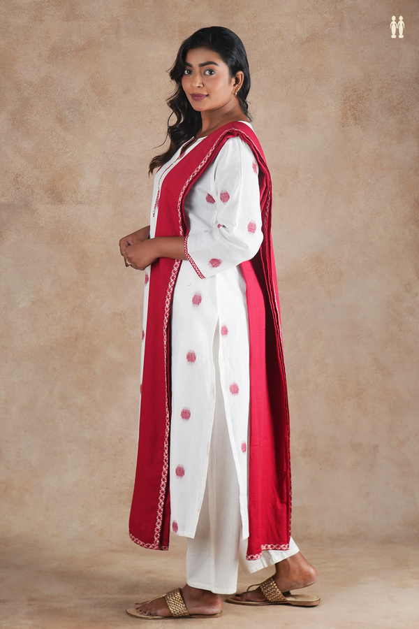 Split Neck Threadwork Buttas White Cotton Salwar Set