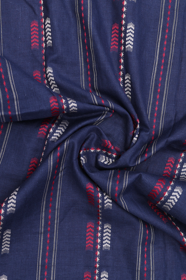 Split Neck Threadwork Design Oxford Blue Cotton Long Kurta