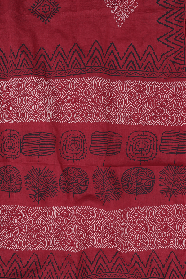 Split Neck Threadwork Design Red Cotton Salwar Set