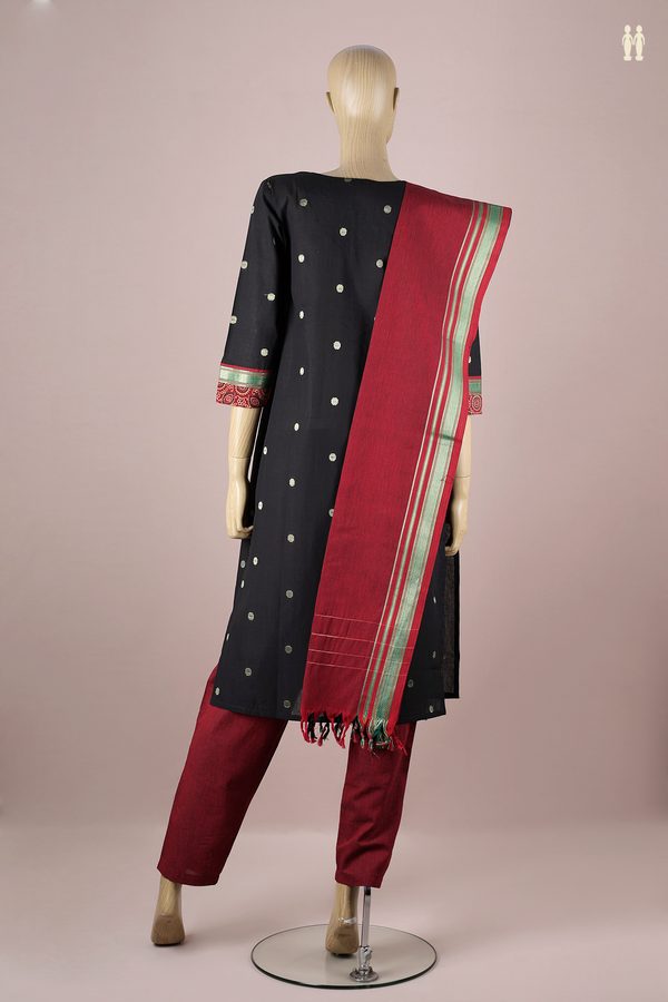 Split Neck Zari Buttas Black Cotton Salwar Set