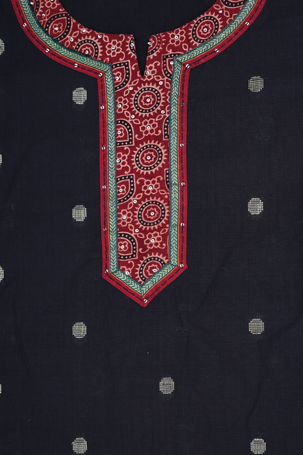 Split Neck Zari Buttas Black Cotton Salwar Set