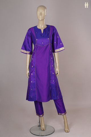 Split Neck Traditional Zari Buttas Purple Silk Salwar Set