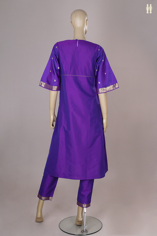 Split Neck Traditional Zari Buttas Purple Silk Salwar Set