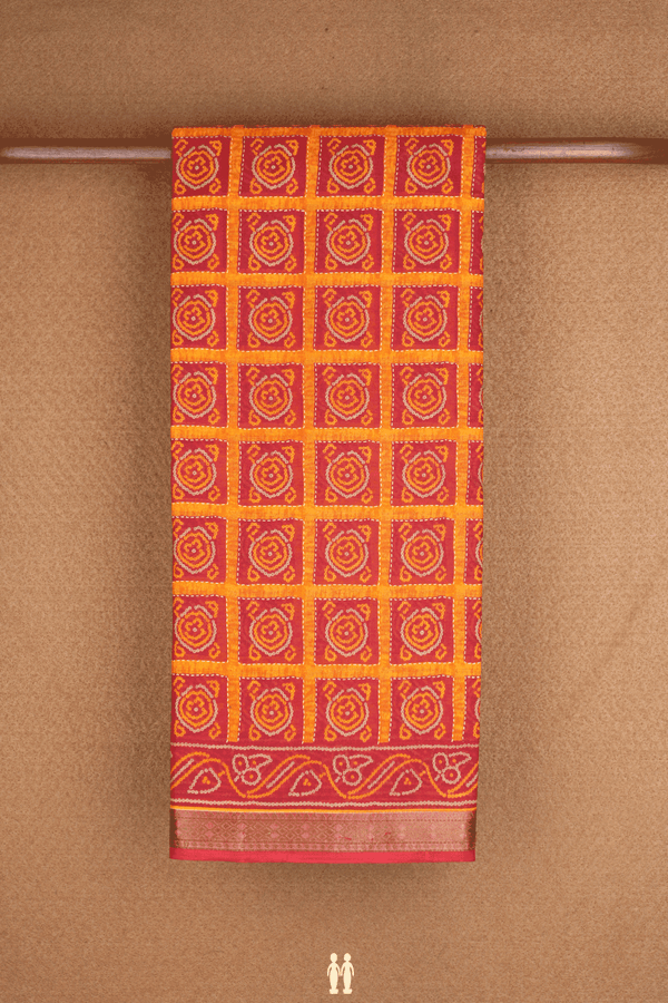Square Printed Design Royal Orange Ahmedabad Cotton Saree
