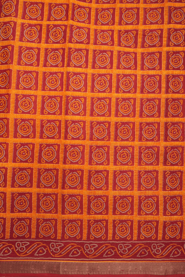 Square Printed Design Royal Orange Ahmedabad Cotton Saree
