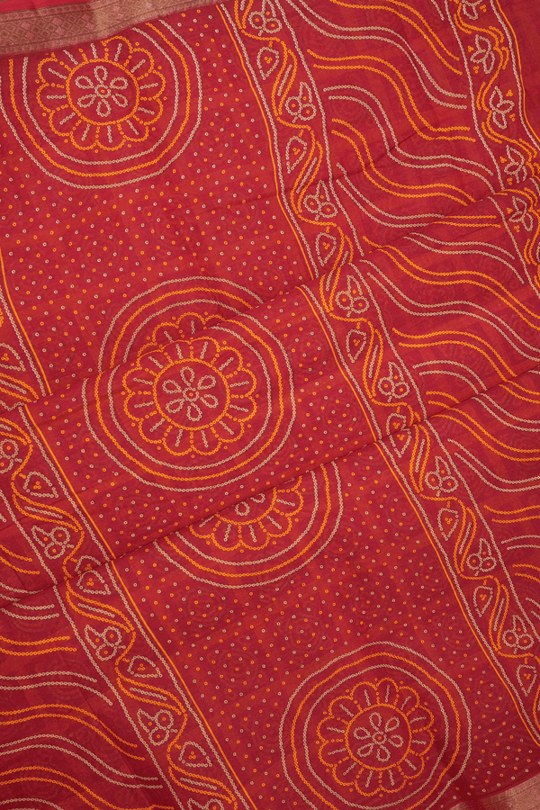 Square Printed Design Royal Orange Ahmedabad Cotton Saree