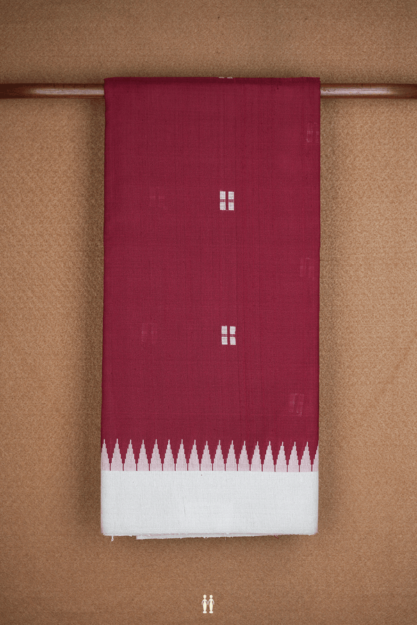 Square Threadwork Buttas Burgundy Red Jute Saree