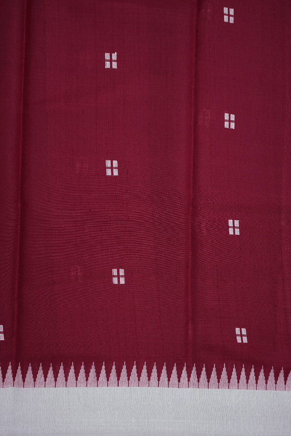 Square Threadwork Buttas Burgundy Red Jute Saree